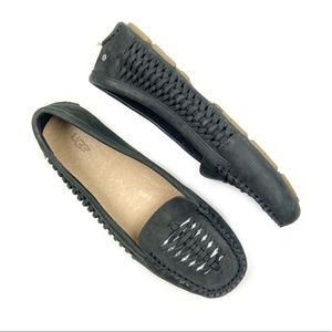 UGG Black Suede Woven Driving Loafers Moccasins